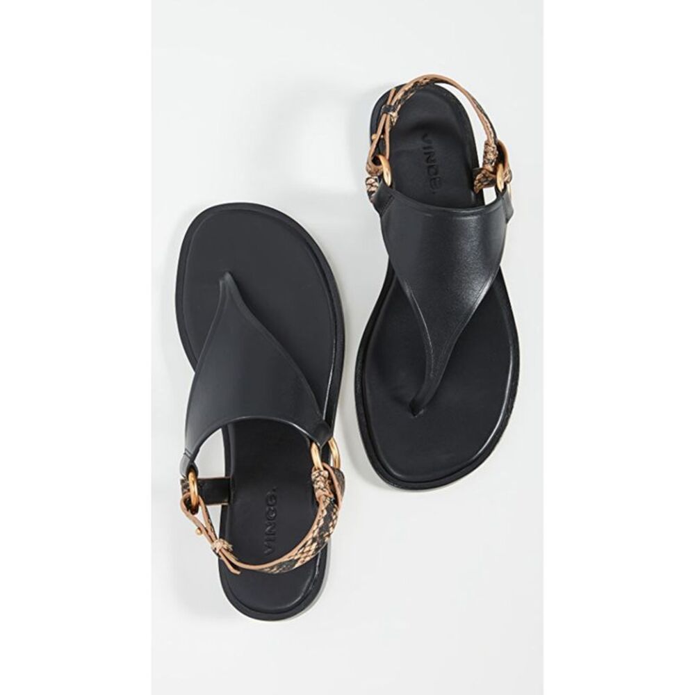 VINCE. Womens Black Comfort T-Strap Pharis Round Toe Leather Thong Sandals 5 M - Picture 3 of 4